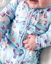 Load image into Gallery viewer, Hannah Unicorn Bamboo Ruffled Zippered Footie