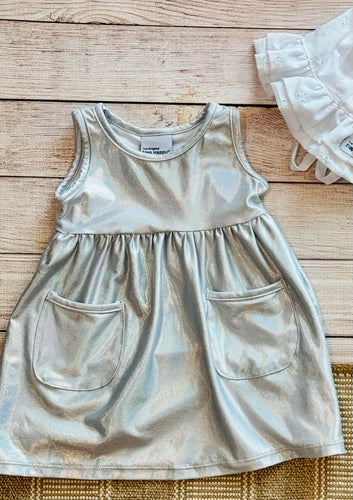 Shimmering Silver Dahlia Sleeveless Tee Dress