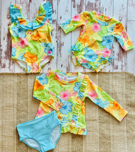 RuffleButts Happy Hula Scoopback Ruffle One Piece