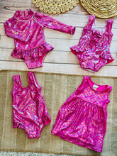 Load image into Gallery viewer, Shiny Pink Scales Delaney Hip Ruffle Swimsuit