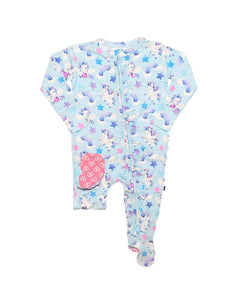 Hannah Unicorn Bamboo Ruffled Zippered Footie