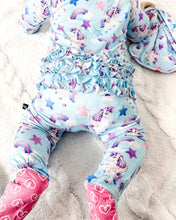 Load image into Gallery viewer, Hannah Unicorn Bamboo Ruffled Zippered Footie