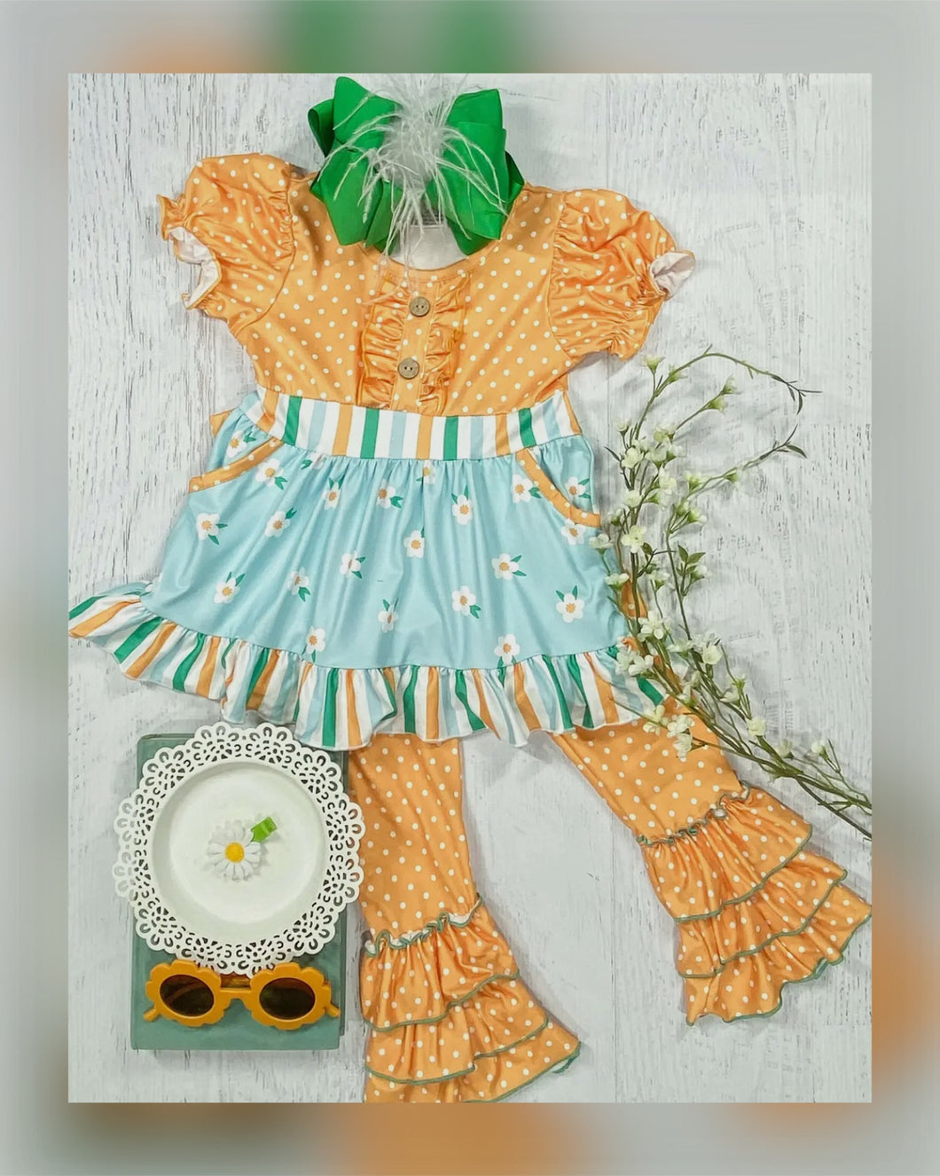 Yellow & Blue Daisy Ruffled Pant Set