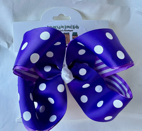 Purple Polka Dot & stripes 5” 2 layer Hairbow