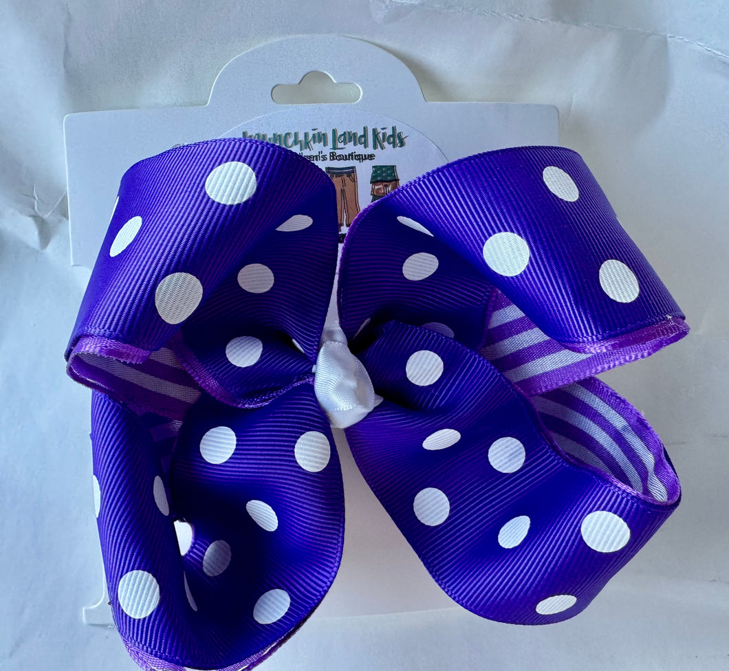 Purple Polka Dot & stripes 5” double layer Hairbow