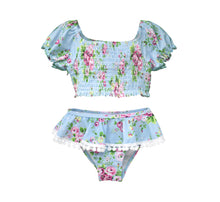 Load image into Gallery viewer, Blue Country Floral Gemma 2Pc Smocked Pom-Pom Swimsuit