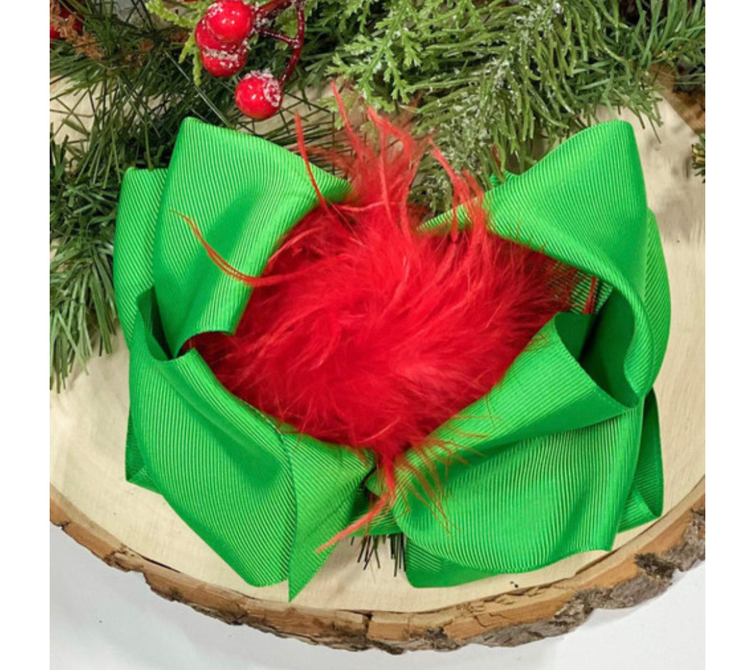 Kelly Green & Red Feather Bow