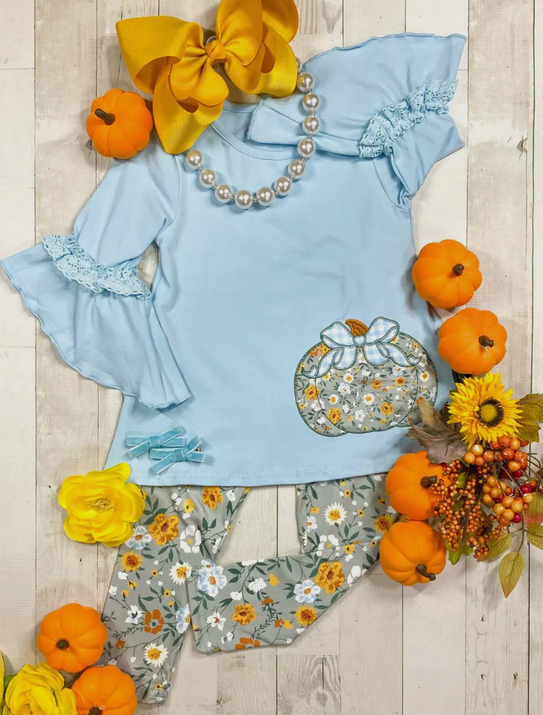 Ruffled Sleeve Floral Pumpkin Legging Set