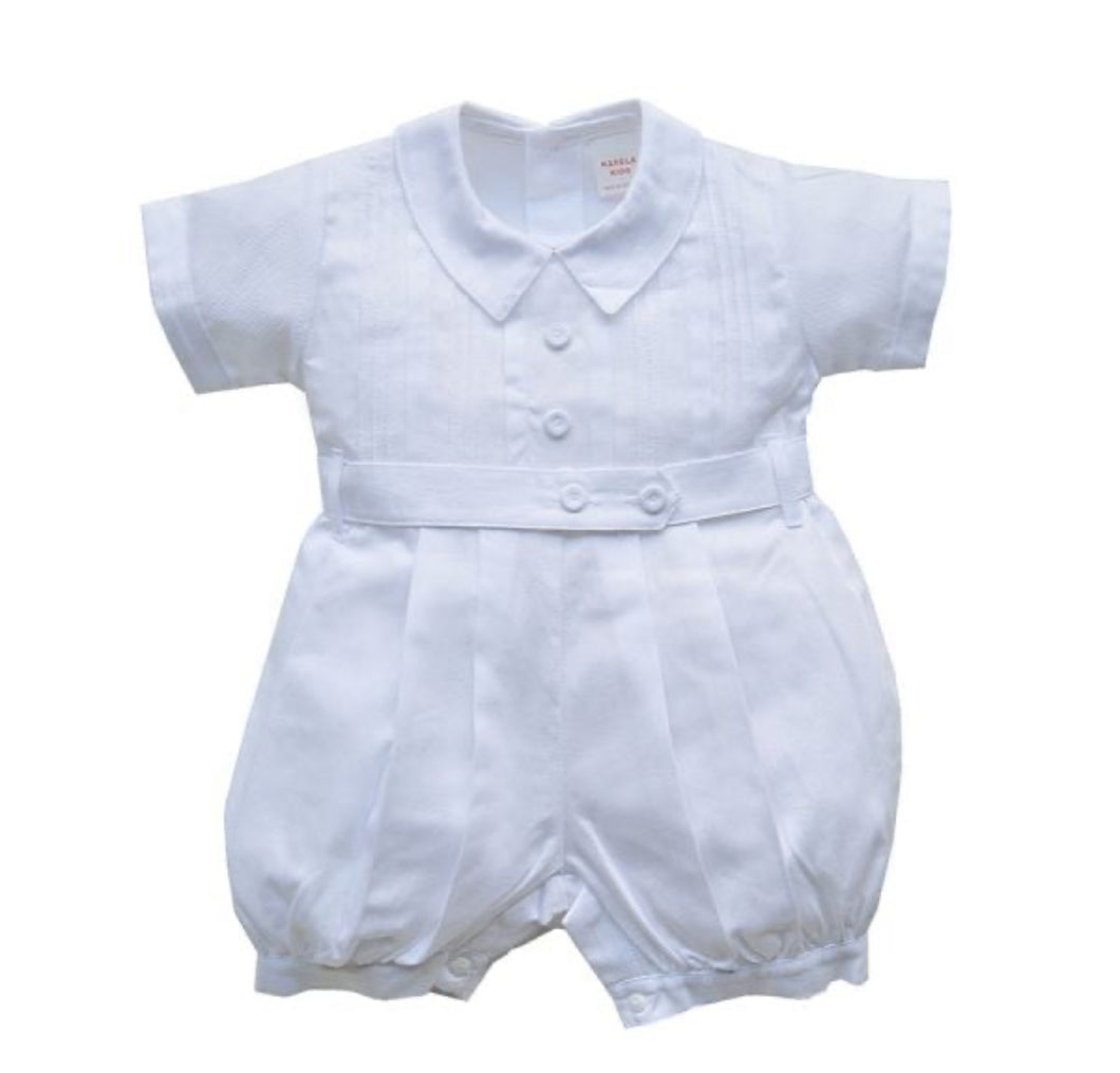 Noah Christening Bubble Romper Pique Boy-White