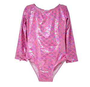 Shiny Pink Scales Charlie LS Rash Guard Swimsuit