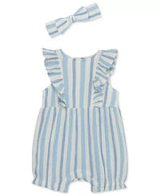 Load image into Gallery viewer, Blue striped romper &amp; headband
