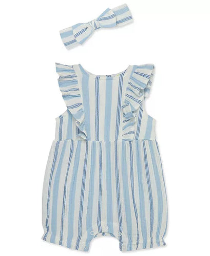 Blue striped romper & headband