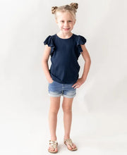 Load image into Gallery viewer, RuffleButts Girls Stretch Denim Shorts Light Wash