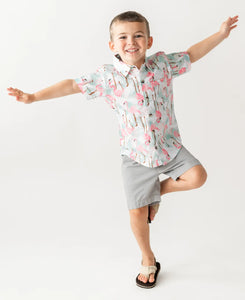 Vibrant Flamingo Short Sleeve Button Down