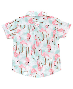 Vibrant Flamingo Short Sleeve Button Down