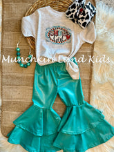 Load image into Gallery viewer, Teal Faux Leather Double Layer Bell Bottoms