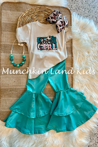 Teal Faux Leather Double Layer Bell Bottoms