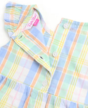 Load image into Gallery viewer, Clubhouse Rainbow Plaid Flutter Sleeve Skirted Romper
