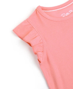 Bubblegum Pink Rib Knit FlutterSleeve Top