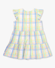 Load image into Gallery viewer, Clubhouse Rainbow Plaid Flutter Sleeve Tiered Dress