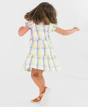 Load image into Gallery viewer, Clubhouse Rainbow Plaid Flutter Sleeve Tiered Dress