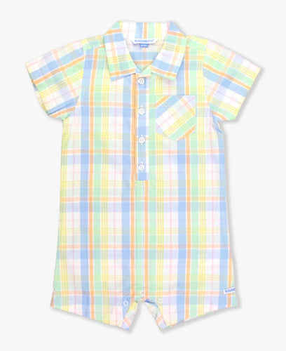 Clubhouse Rainbow Plaid Woven Button Up Romper