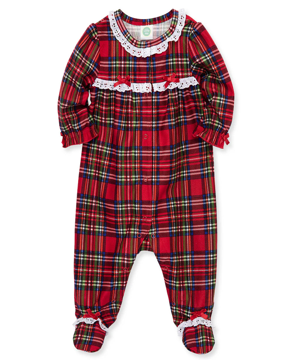 Plaid Coat Lace Girl Footie