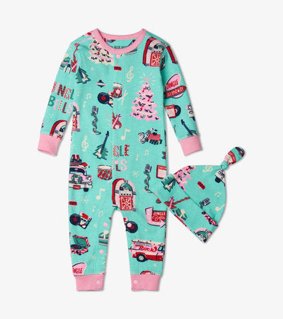 Teal Rockin Holidays Baby Coverall & Hat