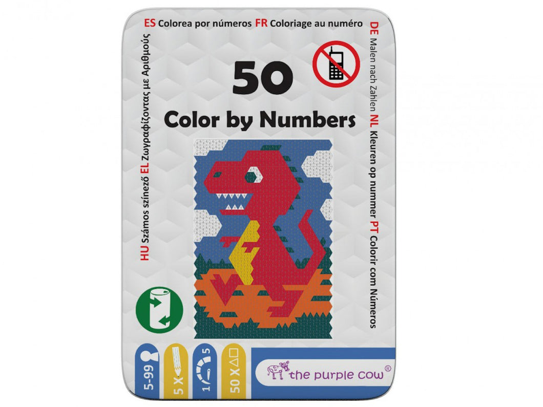 50 Color by Numbers hinged tin with 5 color pencils