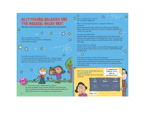 Inside pages of 100 Questions about Outer Space trivia book for kids